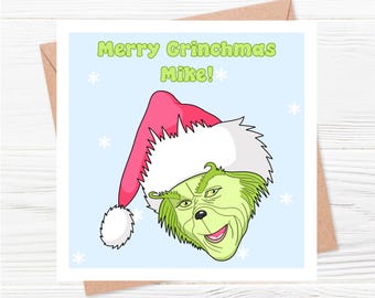 The Grinch Personalised Christmas Card | Merry Grinchmas | Jim Carrey The Grinch | Christmas Movie Card | Single Card / Pack of 4 | Any Name