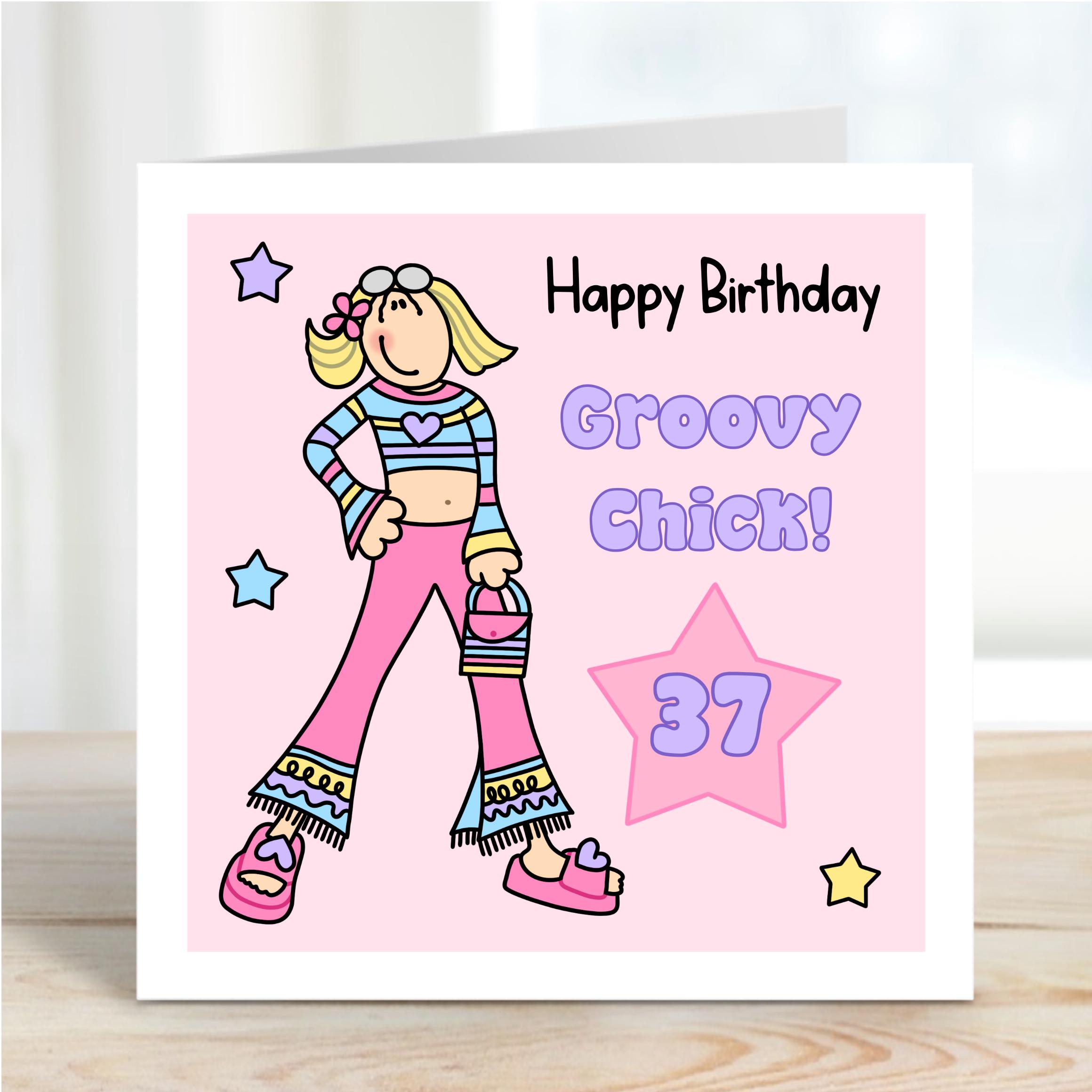 Groovy Chick Birthday Card | Personalised With Any Age | 1990s