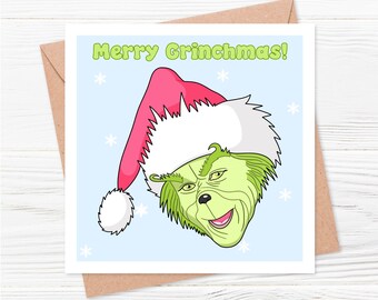 The Grinch Christmas Card | Merry Grinchmas | Jim Carrey The Grinch | Christmas Movie Card | Christmas Film | Single Card / Pack of 4