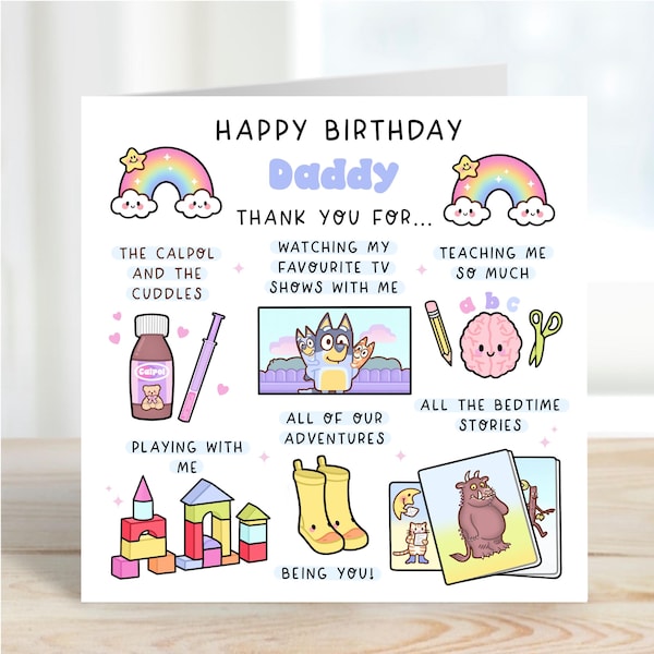 Colourful Daddy Birthday Card from Child, Sentimental Greeting Card, Cute Dad gift from Toddler, High quality hand-drawn linen card