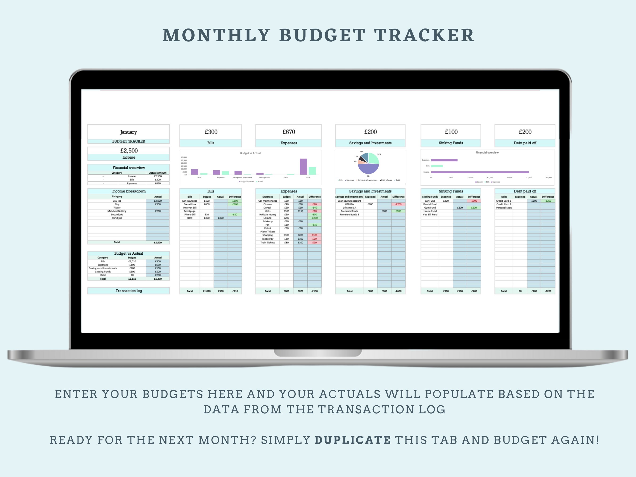 Excel Monthly Budget Tracker Finance Tracker Monthly Budgeting ...