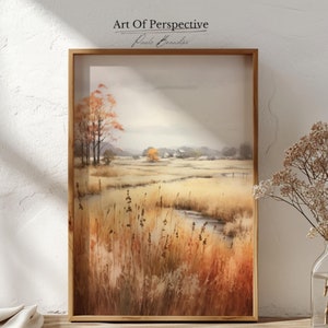 Meadow Autumn Wall Art | Autumn Landscape Printable Wall Art | Vintage Style Oil Painting