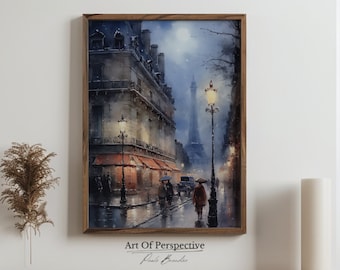 ヴィンテージフランスの街並みの絵画、アンティークな街並みの印刷可能