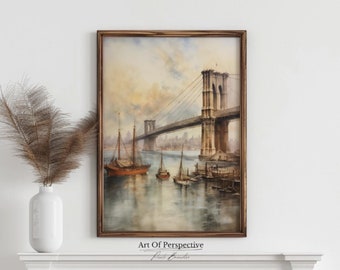 Vintage 19th Century Brooklyn Bridge | New York City Architecture Oil Painting |Printable Download