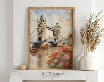 Tower Bridge19th Century London Cityscape | Vintage Antique London Architecture Oil Painting | Printable Download
