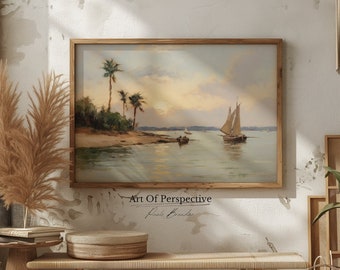 Vintage Neutral Beach Painting | Soft Coastal Landscape | Summer Printable Download