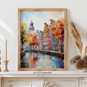 Amsterdam Cityscape Oil Painting: Netherlands Houses Printable Art (Digital Download)