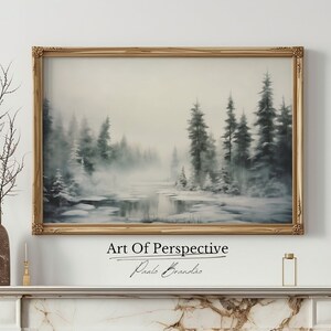 Winter Forest Painting Print: Snowy Evergreen Landscape (Digital Download)