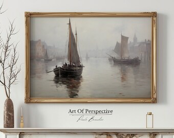 Pintura de acuarela de velero apagado / Impresión de casa antigua en el lago / Arte de pared imprimible digital de North Prints