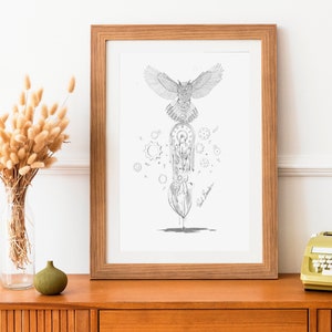 Owl Wall Art | Printable Wall Art |Owl Art | Time Art |Wall Art | Handmade drawing | Illustration | Modern Art |
