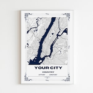 Póster de mapa de ciudad personalizado: Arte mural personalizado (descarga digital)
