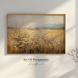 Printable Spring Wildflower Field Landscape Oil Painting | Country Landscape Art Print |  Farmhouse Wall Art | Digital Download