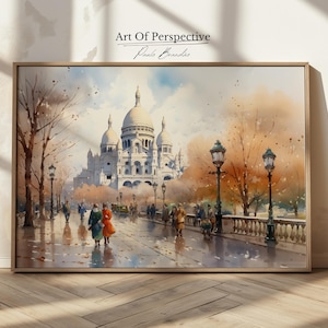 Art mural basilique du Sacré-Cœur du XIXe siècle | peinture à l&#39;huile d&#39;architecture vintage | art français vintage | Téléchargement imprimable