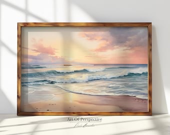 Vintage Strand Gemälde | Sanfte Küstenlandschaft | Sommer druckbare Kunst | Digitaler Download