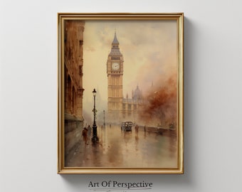 Westminster London 19th Century Cityscape | Vintage Antique London Architecture Oil Painting | Printable Download
