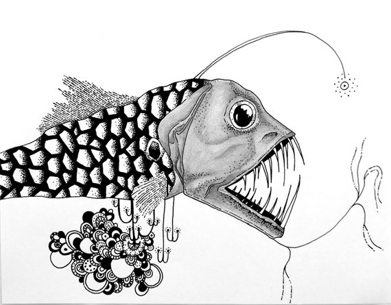 Drawing fish - drawing fish - symbolim art - marine symbolism - ink details  - ink