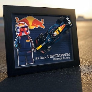 Verstappen #1 A4 Minifigure Background for Speed Champions F1 car frame