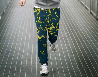 Ceramic Blue Sweatpants for Gym, Running & Casual Wear | Gold Camouflage Pattern Athletic Pants | Stylish Workout Joggers | Men Sweatpants