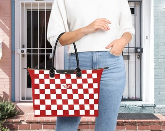 Women's Classic Handbag Designed in Croatian Red and White Checkered Design | Croatian Gift | Croatian Style Classic Handbag