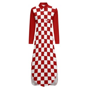 Button Up Long Sleeve Shirt Dress in Croatian Style Checkered Long Sleeve Shirt Dress Elegant Style Red and White Dress Croatian Gift image 5