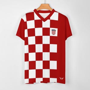 Croatian Style Football Jersey | Croatian Design Soccer Uniform | Croatian Gift | Football Kit in Croatian Red and White Checkered Design image 2