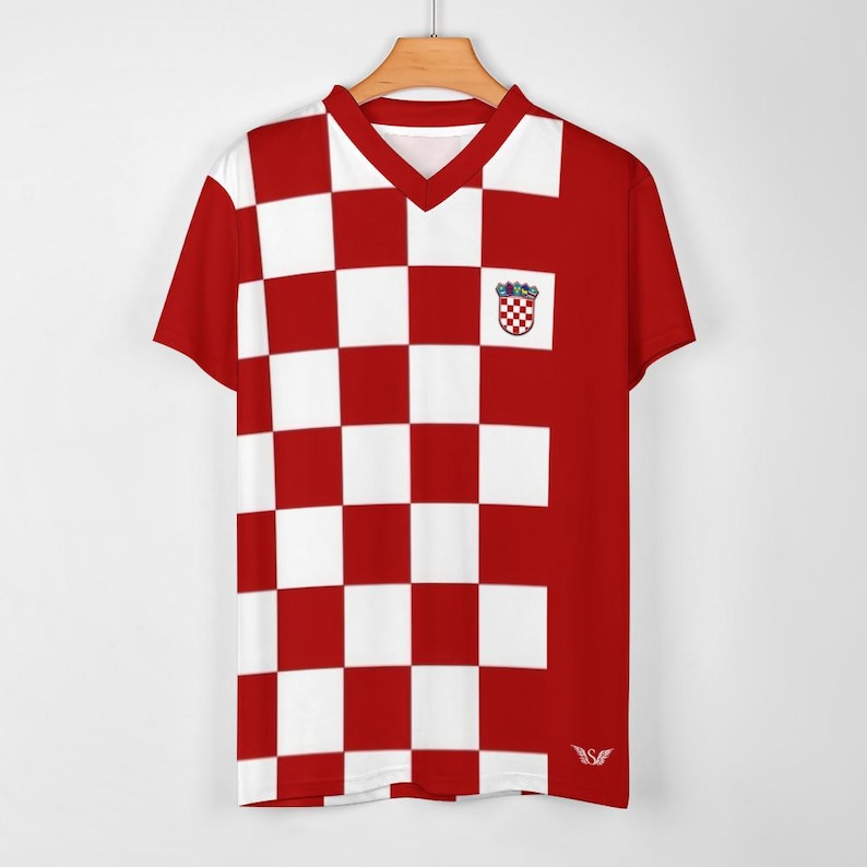 Croatian Style Football Jersey | Croatian Design Soccer Uniform | Croatian Gift | Football Kit in Croatian Red and White Checkered Design image 2