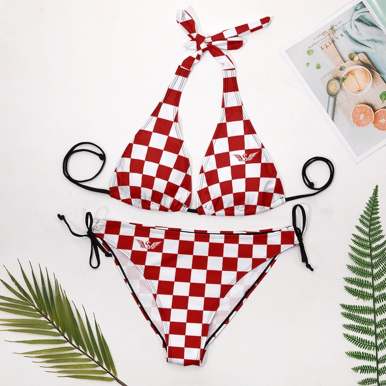 Traje de baño de bikini para mujer / Bikini de verano para chica sexy / Bikini de estilo croata / Traje de baño / Traje de baño para mujer / Bikini a cuadros / Regalo croata imagen 7