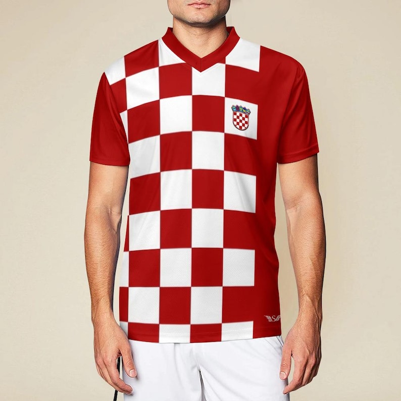 Croatian Style Football Jersey | Croatian Design Soccer Uniform | Croatian Gift | Football Kit in Croatian Red and White Checkered Design image 1