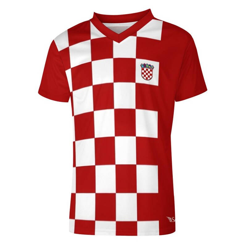 Croatian Style Football Jersey | Croatian Design Soccer Uniform | Croatian Gift | Football Kit in Croatian Red and White Checkered Design image 3