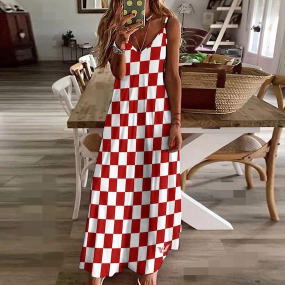 knee length dresses for ladies Romantic Picnic Maxi Dress - Red and White