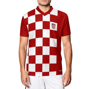 Croatian Style Football Jersey | Croatian Design Soccer Uniform | Croatian Gift | Football Kit in Croatian Red and White Checkered Design image 6