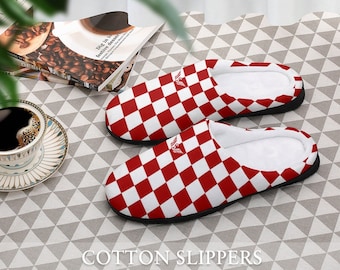 Croatian Checkered Cotton Slippers | Comfortable and Stylish Slippers for Home | Iconic Croatian Design Loungewear