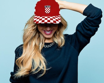 Gorra de béisbol de estilo croata / Gorra con diseño croata a presión / Regalo croata / Gorra de béisbol con diseño a cuadros rojos y blancos croatas