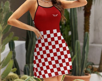Slim Sling Dress in Croatian Style | Checkered Sling Dress | Sexy Croatian Dress | Red and White Sling Dress | Party Dress | Croatian Gift