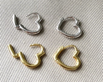 Ohrringe 925 Silber, 18k Gold, Herz Ohrringe, Huggie Ohrringe, Hoops, Creolen, Ohrstecker Kreolen geometrisch, Schmuck, Geschenk für Frauen