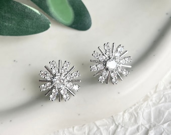 Bridal earrings, silver, stud earrings, sparkling cubic zirconia stones, silver bridal jewelry, shiny bridal earrings, fine wedding jewelry