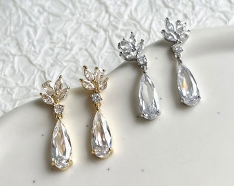 Orecchini da sposa, scintillanti pietre di zirconia cubica, argento o oro, orecchini eleganti, gioielli da sposa, orecchini da sposa, orecchini pendenti