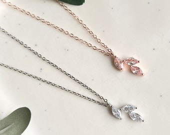 Bridal necklace, cubic zirconia pendant, bridal jewelry, rose gold or silver, elegant wedding jewelry, delicate sparkling chain, adjustable