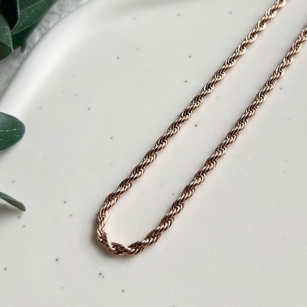 Necklace twisted, rose gold, cord chain twist, shiny chain, adjustable, necklace women / men, jewelry unisex, rope chain, twisted