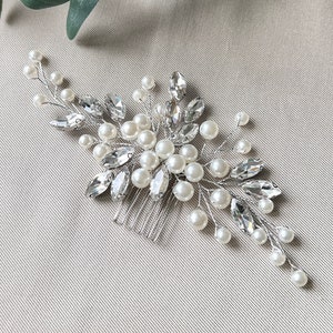 Bridal hair accessories, hair comb, pearls and rhinestones, silver, white, wedding, high-quality bridal hair accessories, bridesmaid jewelry
