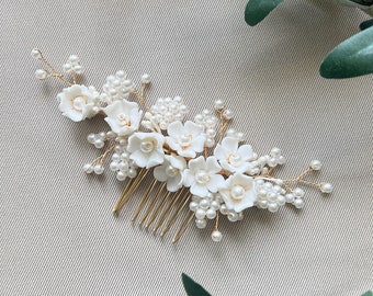 Accessoires de cheveux de mariée, peigne à cheveux en perles, or, mariage, fleurs, vintage, bijoux de cheveux de mariée de haute qualité, coiffure de mariée, accessoires de mariée