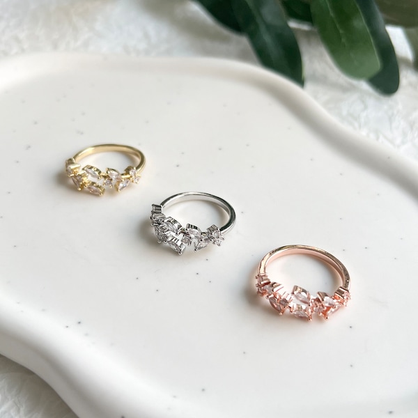 Ring, Cubic Zirconia, funkelnde Steine, Silber, Gold, Roségold, verstellbarer offener Ring, Finger, hochwertiger Schmuck Frauen