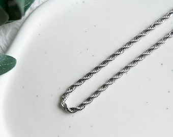 Halskette gedreht, Silber, Kordelkette Twist, glänzende Kette, verstellbar, Halskette Frauen und Männer, Silberschmuck, Schmuck Unisex