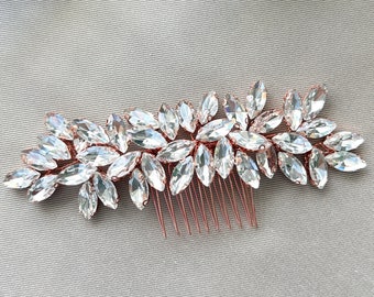 Bridal hair accessories, elegant shiny rhinestones, hair comb, rose gold, wedding, high-quality bridal jewelry