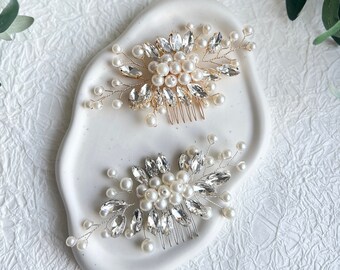 Accessoires pour cheveux de mariée, peigne à cheveux en or avec perles et strass, mariage, coiffe de haute qualité pour une coiffure de mariée, bijoux étincelants