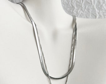 Layering snake chain, silver, filigree necklace, elegant layering chain, double layer, shiny snake necklace, jewelry women
