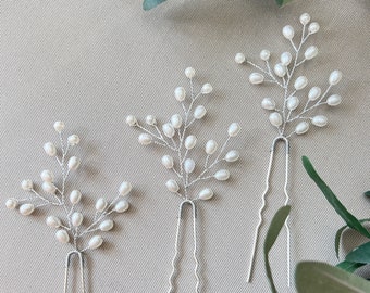 Accessori per capelli da sposa set di 3 fermagli per capelli in argento con perle bianche forcine per capelli gioielli da sposa gioielli da sposa damigella d'onore damigella d'onore matrimonio