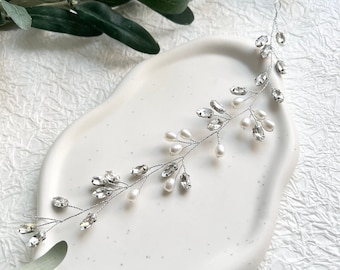 Bridal hair accessories, silver hair vine with pearls, rhinestones, hair wedding, bridal jewelry, wedding hair band, hair wreath, hair vine, jewelry