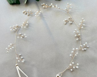 Accessoires pour cheveux de mariée, or avec perles, mariage, bijoux de mariée, bandeau de cheveux de mariage, couronne de cheveux, vigne à cheveux, vigne à cheveux flexible, bijoux de mariage