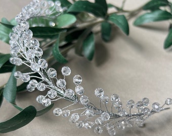 Bandeau de mariée, argent, perles, bijoux de mariage, bijoux de mariée, bandeau de cheveux de mariage, accessoires pour cheveux, couronne de cheveux, vigne de cheveux scintillante, vigne de cheveux